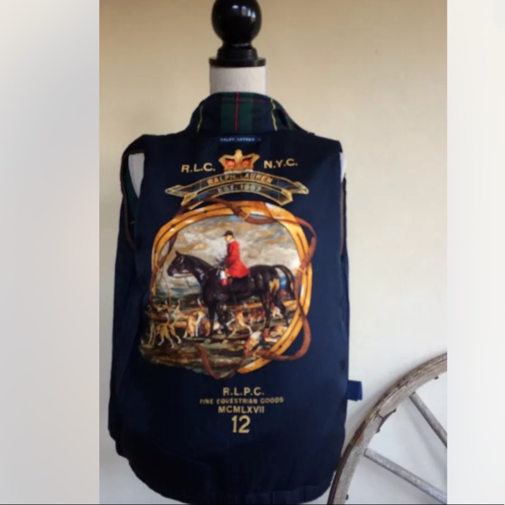 RALPH LAUREN Reversible Tartan Plaid Crest Equestrian Silk Picture S NEW! RARE!!